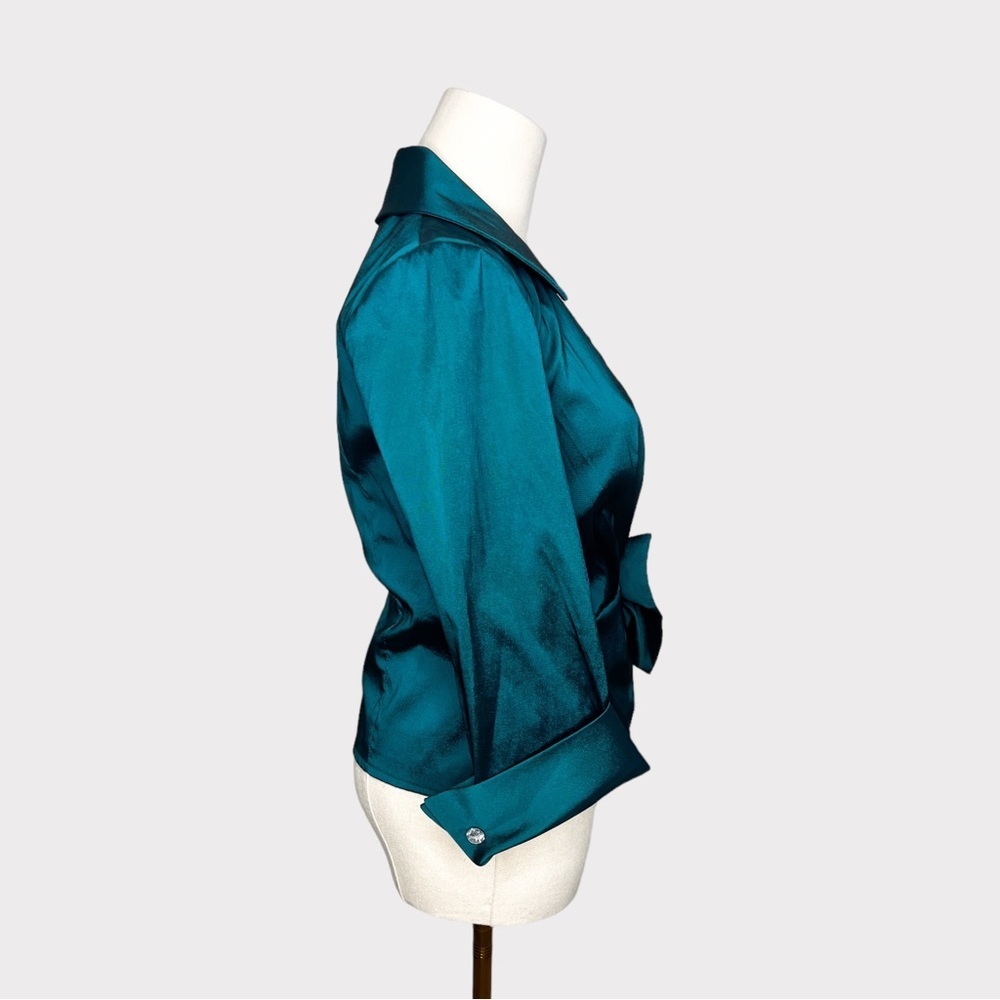 Js Collections Teal Satin Wrap Embellished Blouse (Sz S) — image 3 of 6